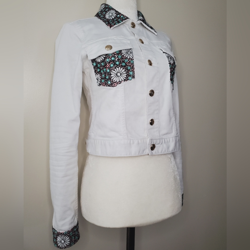 Juicy Couture Cropped Denim Embroidered Jacket